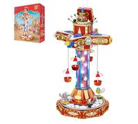 PANTASY Circus Paradrop Kit de blocs de construction, modèle d'affichage rétro avec éclairage LED, paradrop motorisé, colonnes d'étoiles colorées, ours en peluche magique et décorations