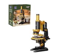 PANTASY Kit de construction de microscope rétro pour adultes, modèle d'instrument scientifique antique avec design mécanique, finition en laiton et accessoires de laboratoire, ensemble de briques de