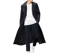 Pantete Manteau long coupe-vent à double boutonnage pour homme - Grande taille, Peluche noire, L