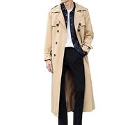 Pantete Trench-coat à double boutonnage pour homme - Décontracté - Coupe-vent - Revers - Manteau long, kaki, Large