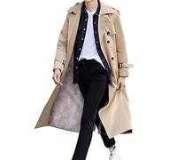 Pantete Trench-coat à double boutonnage pour homme - Décontracté - Coupe-vent - Revers - Manteau long, Kaki peluche, X-Large