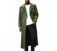 Pantete Trench-coat à double boutonnage pour homme surdimensionné décontracté coupe-vent à revers veste longue manteau, vert militaire, 4X-Large