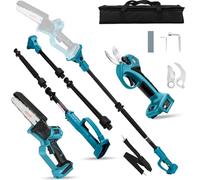 panthem Élagueuse sans fil 4 en 1 de 15,24 cm - Mini tronçonneuse à chaîne compatible avec Makita 18 V, 45 mm - Scie électrique - Sécateur à branches - Sécateur à main - Scie à élaguer télescopique