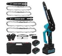 panthem Mini tronçonneuse 6" et 8" avec 2 batteries 3 Ah, tronçonneuse à main sans balais avec chaîne d'huile et de rechange automatique, compatible avec batterie Makita 18 V, scie électrique pour