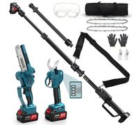 panthem Mini tronçonneuse télescopique sans fil 4 en 1 avec 2 batteries 4 Ah, sécateur électrique de 55 mm, scie à élaguer, portée maximale jusqu'à 4,1 m, moteur sans balais pour Makita 18 V