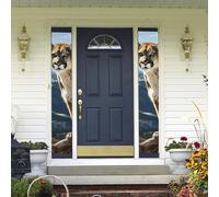 Panther Mountain Lion Bannière de porte à suspendre Printemps Été Bienvenue Porche Bannière Happy Birthday Party Bannière Fond Photo Panneau de Porche Panneau de Porte D'entrée pour Yard Intérieur
