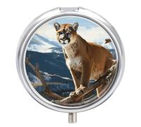 Panther Mountain Lion Pilulier 3 compartiments portable rond pour contenir des vitamines Organisateur de médicaments décoratif en métal