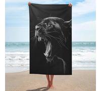 Panther Roaring Serviette de plage noire et blanche en microfibre anti-sable Grande serviette de douche multi-usages absorbante pour salle de bain piscine 130 x 80 cm