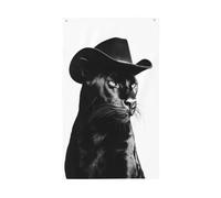 Panthère avec chapeau de cowboy - Drapeaux de maison de cour - 0,9 x 1,5 m - Bannière de vœux avec œillets - Décoration d'intérieur ou d'extérieur