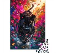 Panthère Fleurs Eau 1000 Pièces Mini Puzzle pour Adolescents Relaxant | 38x26cm Papier Décor De Salon Découpe Précise Cadeau D'anniversaire Détente