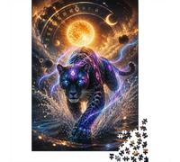 Panthère Lune Eau 1000 Pièces Mini Puzzle pour Adultes Idée Cadeau | 38x26cm Carton Amateurs De Puzzles Détente Jeu De Puzzle Fait Main Cadeau Anniversaire Décoration Salon
