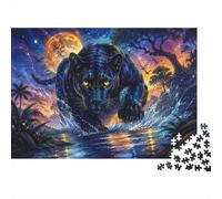 Panthère Lune Eau Puzzle, 1000 Pièces pour Adultes Haute Qualité | 52x38cm Carton, Exercice Mental, Découpe Précise, Passionnés De Puzzles, Réduction Du Stress