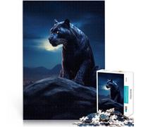 panthère Noire au Clair de Lune Puzzle pour Adultes 1000 pièces Jeu Pratique Décoration Murale, Cadeaux Uniques pour Anniversaire et Noël 38x26cm