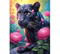 Panthère noire avec des roses 1000 Pièces Puzzle Adulte En Carton Rigide Sans Déformation Animal sauvage et animal de compagnie Difficile Moyenne Décoration Murale Loisir Créatif Idée Cadeau Anniversa