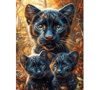 Panthère noire avec ses petits 1000 Pieces Casse-tête Famille En Carton Haute Qualité Paysages et science-fiction Difficulté Moyenne Activité Familiale Voyage Déplacement Cadeau Noël Pas Cher 1000 PCS