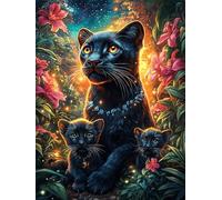 Panthère noire avec son petit dans la forêt magique 1000 Pieces Casse-tête Créatif En Carton Épais Rigide Animal mignon de conte de fées Difficulté Moyenne Activité Manuelle Loisir Créatif Cadeau Noël