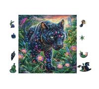 Panthère Noire dans la forêt au Clair de Lune 100 Pièces Puzzle Adulte en Voitureton Haute Qualité Épais Difficile Moyenne Anti-Stress Décoration Murale Idée Cadeau Saint Valentin 28x28cm