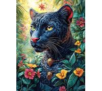Panthère Noire dans Les Fleurs 300 Pieces Casse-tête Adulte en Carton Haute Densité Peinture à l'huile Fantastique d'animaux Sauvages Difficile Motif Complexe Décoration Murale Anti-Stress Idée Cade