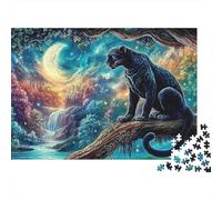 Panthère Noire Forêt Enchantée Puzzle 1000 Pièces Jeu de Puzzle 1000 Pièces Clair de Lune Détente Cadeau 70x50cm/1000pcs