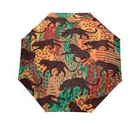 Panthère Noire Imprimé Léopard Exotique Parapluie Pliable Pliant à Ouverture Automatique Parapluies Pliant Coupe-Vent pour Voyager Plage Femmes Enfants Homme Fille