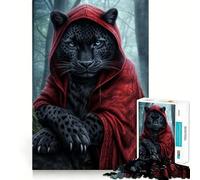 Panthère Noire Mystique en Cape Rouge Puzzle Adulte 1000 pièces Jeu d'exercice Mental apaisant Design et Assemblage Cadeau Exceptionnel (38x26cm)