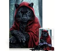 Panthère Noire Mystique en Cape Rouge Puzzle de 1000 pièces pour Adultes Détente et Stimulation cérébrale Cadeau raffiné Bords précis (50x75cm)