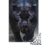 Panthère Noire Yeux Bleus Féroce Casse-tête Puissance Prédatrice 1000 Pièces Papier Recyclé pour Adultes - Activité Maison Extrêmement Difficile, Jeu & Cadeau Ludique 52x38cm/1000pcs