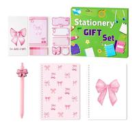 PANTIDE Bloc-notes autocollantes A5 avec nœud rose Coquette - Blocs-notes autocollants mignons à spirales - Stylos à bille à encre gel - Fournitures scolaires et de bureau - Cadeau de Noël ou