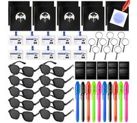PANTIDE Lot de 60 jouets de détective - Fournitures de fête espion avec 10 stylos à encre UV invisibles pour carnet, loupe, carte d'identité, lunettes de soleil, costume de détective pour enfants