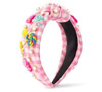 PANTIDE Serre-tête noué avec strass arc-en-ciel et strass - Large nœud sur le dessus - Accessoire tendance - Cadeau d'anniversaire pour femmes et filles - Motif écossais rose