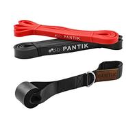 PANTIK Lot de bandes de résistance avec ancre de porte pour homme et femme - Bandes de traction pour étirements du corps, haltérophilie, yoga, pilates - Rouge et noir