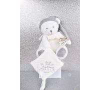 Pantin Ours ARGENT avec Attache-Sucette-Peluche Collector 25 Ans-Doudou Peluche Bébé Ultra Doux en Mousseline-Idée Cadeau Naissance-Garantie Doudou Perdu-DC4335