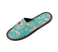 Pantoufle de douche vert bohème à plumes style bohème décontracté lavable mignon à bout ouvert pour piscine, hôtel, voyage pantuflas para hombres, Attrape-rêves plume bohémien, 37.5/38 EU