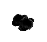 Pantoufle en fourrure véritable de renard et de vison | Art. Aspen | Chaussons femme fourrure de renard et vison semelle respirante 100% Made In Italy, Noir , 42 EU
