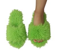 Pantoufle Femme Chausson Claquette Pantoufles De Noël Pour Homme Et En Peluche Amusante L'hiver Mules Fausse Fourrure Lavable 40°c Semelle Texture Isolation Froid Chaussons Ete Slippers Vert 37