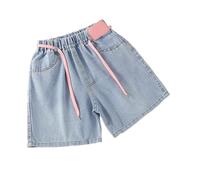 Pantoufle Fille-Short en Jean pour Fille avec Taille élastique- Jean Court déchiré d'été avec Poches- Short pour Enfant