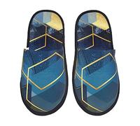 Pantoufle Maison Blue Gold Geo Luxe Chaussons Maison Unique Hiver Pantoufles Doux Hiver Chaussures Chaudes Pour Chambre Voyages Camping L