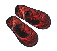 Pantoufle Maison Lignes De Cercles Rouges Abstraites Chaussons Maison Confortable Chaudes Pantoufles Antidérapantes Hiver Chaussures Chaudes Pour Chambre Voyages Camping M