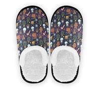 Pantoufle pour homme et femme en polaire corail antidérapant chaud pour maison, hôtel, voyage, chambre à coucher, avion fête, taille M, Rennes et arbres de Noël violets, Medium