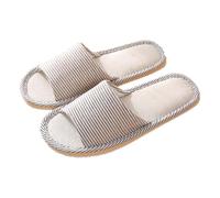 Pantoufles à bout ouvert pour femme et homme - En coton et lin - En mousse à mémoire de forme - Confortables et respirantes - Antidérapantes - Pour intérieur et extérieur - Pour chambre à coucher