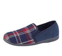Pantoufles à double soufflet en velours pour homme avec chaussette en mousse à mémoire de forme - Bleu - Motif à carreaux Bleu marine, 46 EU