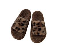 Pantoufles à imprimé léopard pour femme | Pantoufles mules à bout ouvert pour femme | Semelle super douce | Sliders d'intérieur à enfiler | Slides confortables en peluche | Mules d'hiver confortables
