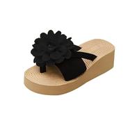 Pantoufles à plateforme pour femme avec fond épais - Tongs creuses décontractées - Sandales d'été légères et confortables - Soutien de la voûte plantaire - Chaussures de marche, Noir , 38 EU