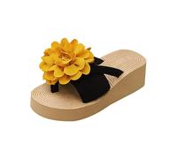 Pantoufles à plateforme pour femme avec fond épais - Tongs creuses décontractées - Sandales d'été légères et confortables - Soutien de la voûte plantaire - Chaussures de marche, jaune, 37 EU