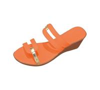 Pantoufles à talon incliné pour femme avec fond épais et tête ronde - Couleur unie, Orange, 36.5 EU