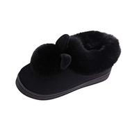 Pantoufles amusantes en forme de lapin pour femme - Pantoufles en forme de lapin mignon - Pantoufles thermiques pour l'hiver - Chaussures thermiques d'extérieur pour femme - Avec col moelleux, Noir