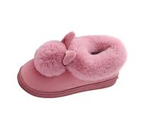Pantoufles amusantes en forme de lapin pour femme - Pantoufles en forme de lapin mignon - Pantoufles thermiques pour l'hiver - Chaussures thermiques d'extérieur pour femme - Avec col moelleux, Rouge