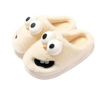 Pantoufles amusantes pour femme - Semelle épaisse antidérapante - Confortable - Grand œil - Langue - Grand orteil - Imprimé dents, Beige 2., 35.5 EU