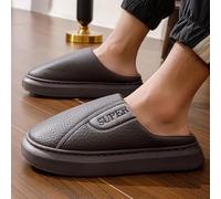 Pantoufles antidérapantes et chaudes en peluche pour homme, grande taille | Intérieur en peluche, dessus en similicuir résistant à l'eau, grande taille, usage quotidien, activités d'intérieur