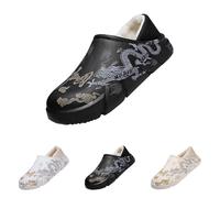 Pantoufles antidérapantes pour homme - Style chinois - Motif dragon - Super chaudes - En velours peluche - Pour l'intérieur - Antidérapantes - Thermiques, blanc, 39 1/3 EU